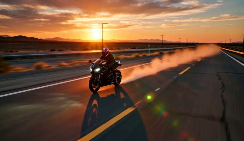wan-2.2 / 14b / multi-scene example: Desert highway → Light bridge → Sky city (3 scenes)